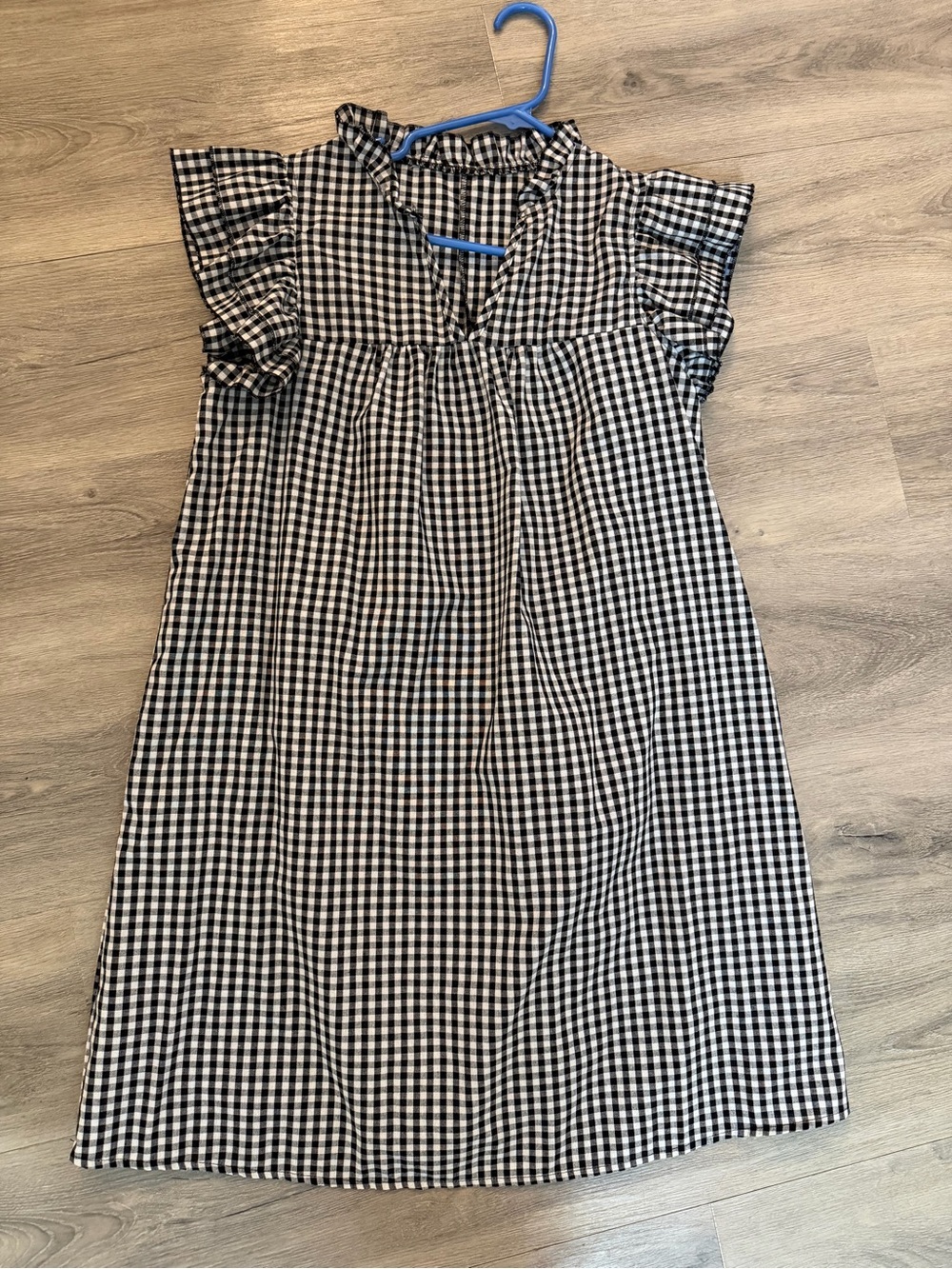 SHEIN Black and White Gingham Ruffle Sleeve Dress